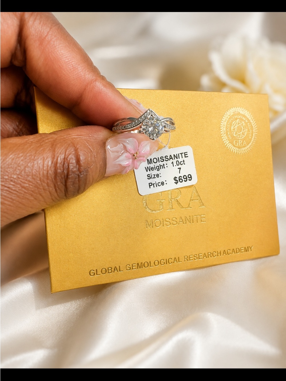 GRA Moissanite 1.0ct Round Solitaire Ring in Silver-Tone